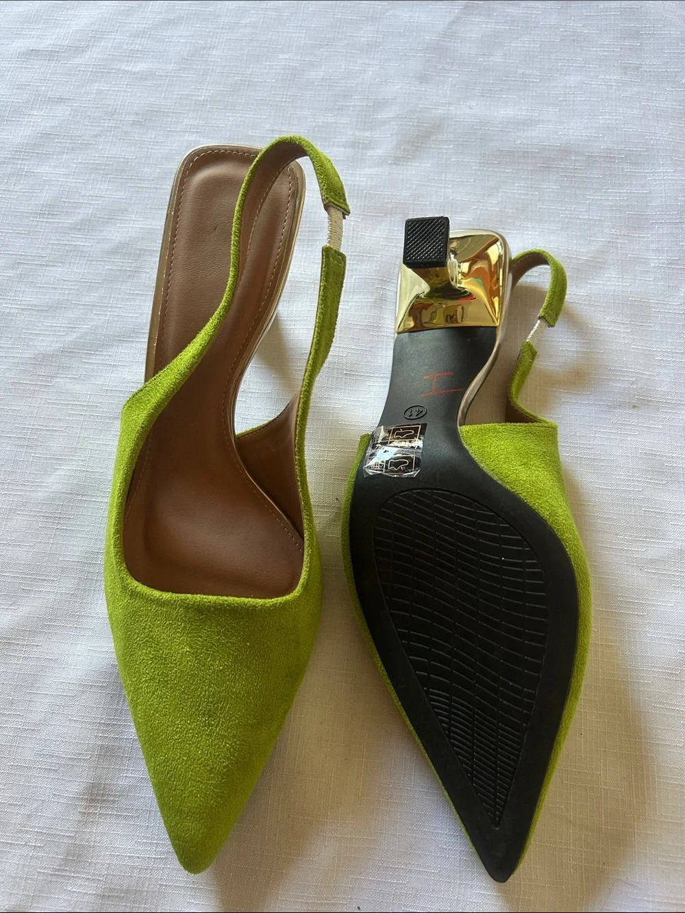 Green Suede Slingback Pointed-Toe Heels